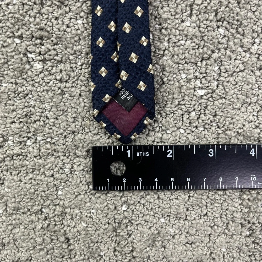 Stafford Executive Mens 100% Silk Tie Navy Blue Gold Geometric Necktie